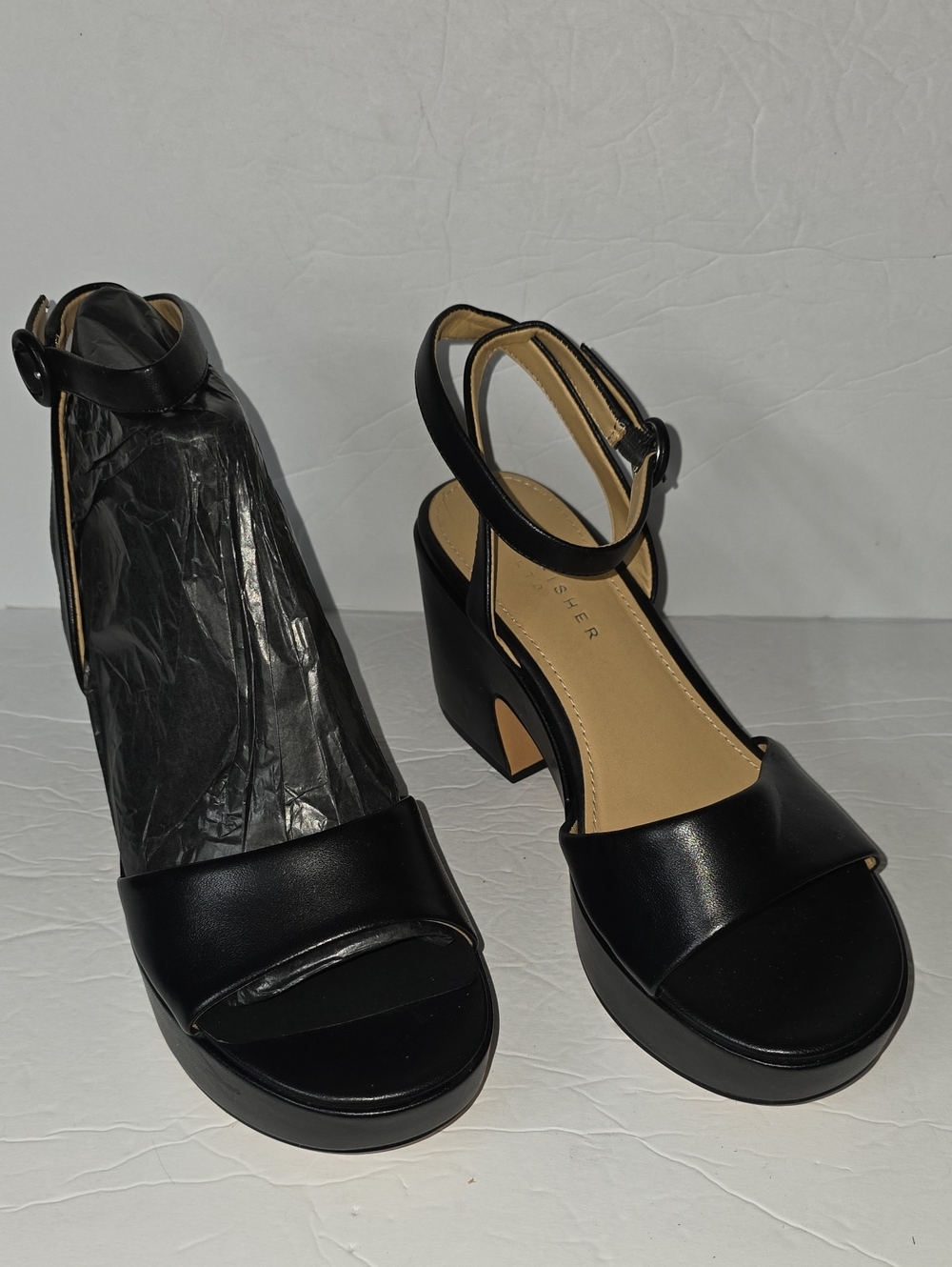 NIB Marc Fisher Black Platform Ankle-Strap Heels SZ 9.5